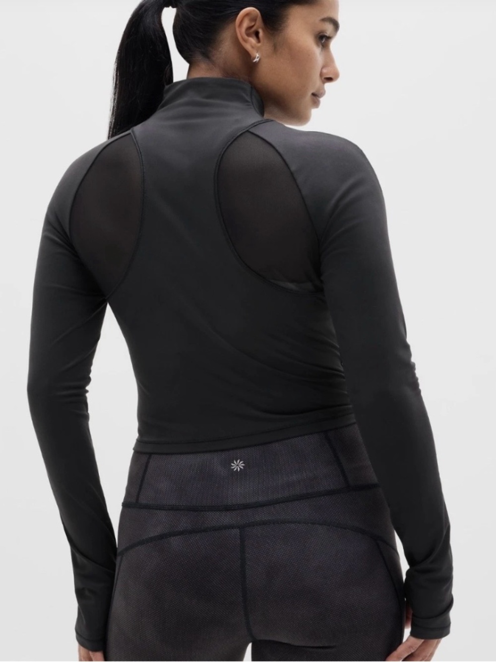 Athleta Summit Mesh Long Sleeve Crop Top White NEW S